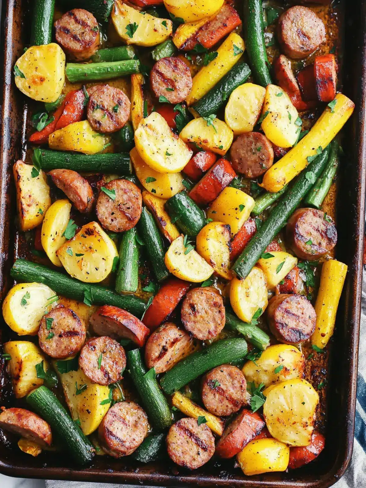 Perfect Sheet Pan Sausage & Veggies with Cajun Butter Sauce 2 Sheet Pan Sausage & Veggies with Cajun Butter Sauce
