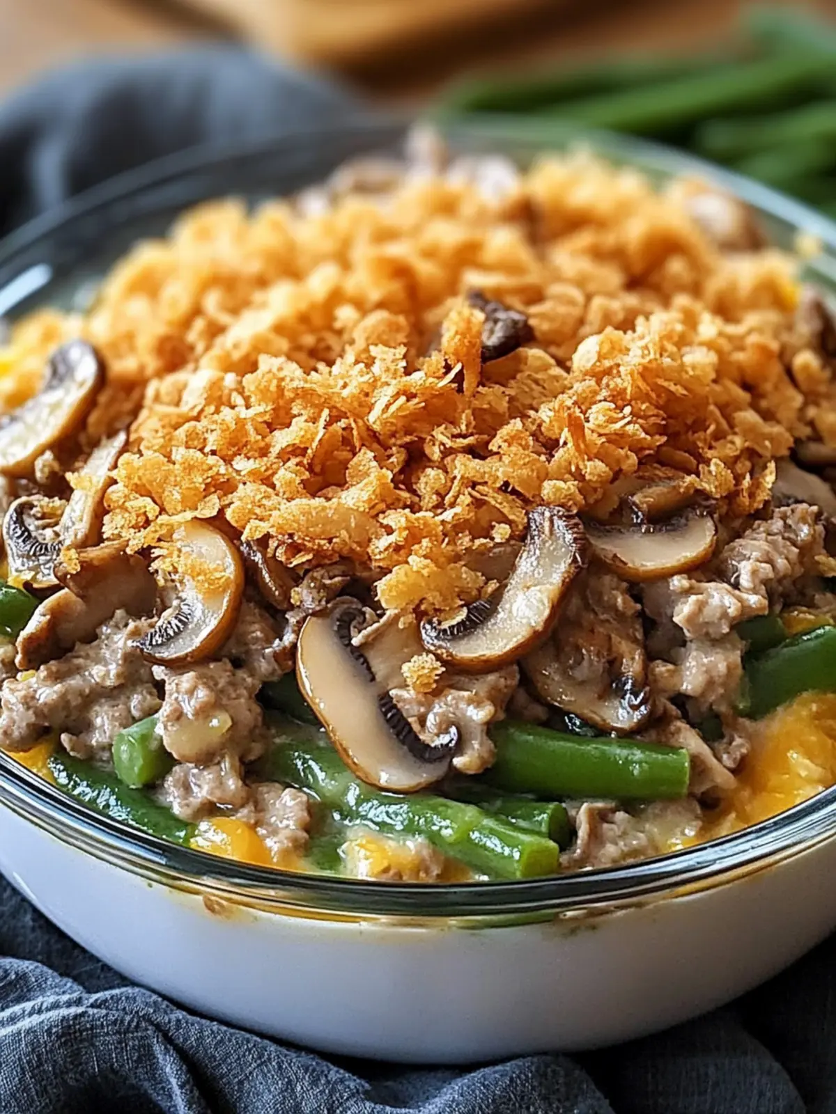 Savory Chicken Hamburger Green Bean Casserole with Mushrooms 3 Chicken Hamburger Green Bean Casserole with Mushrooms