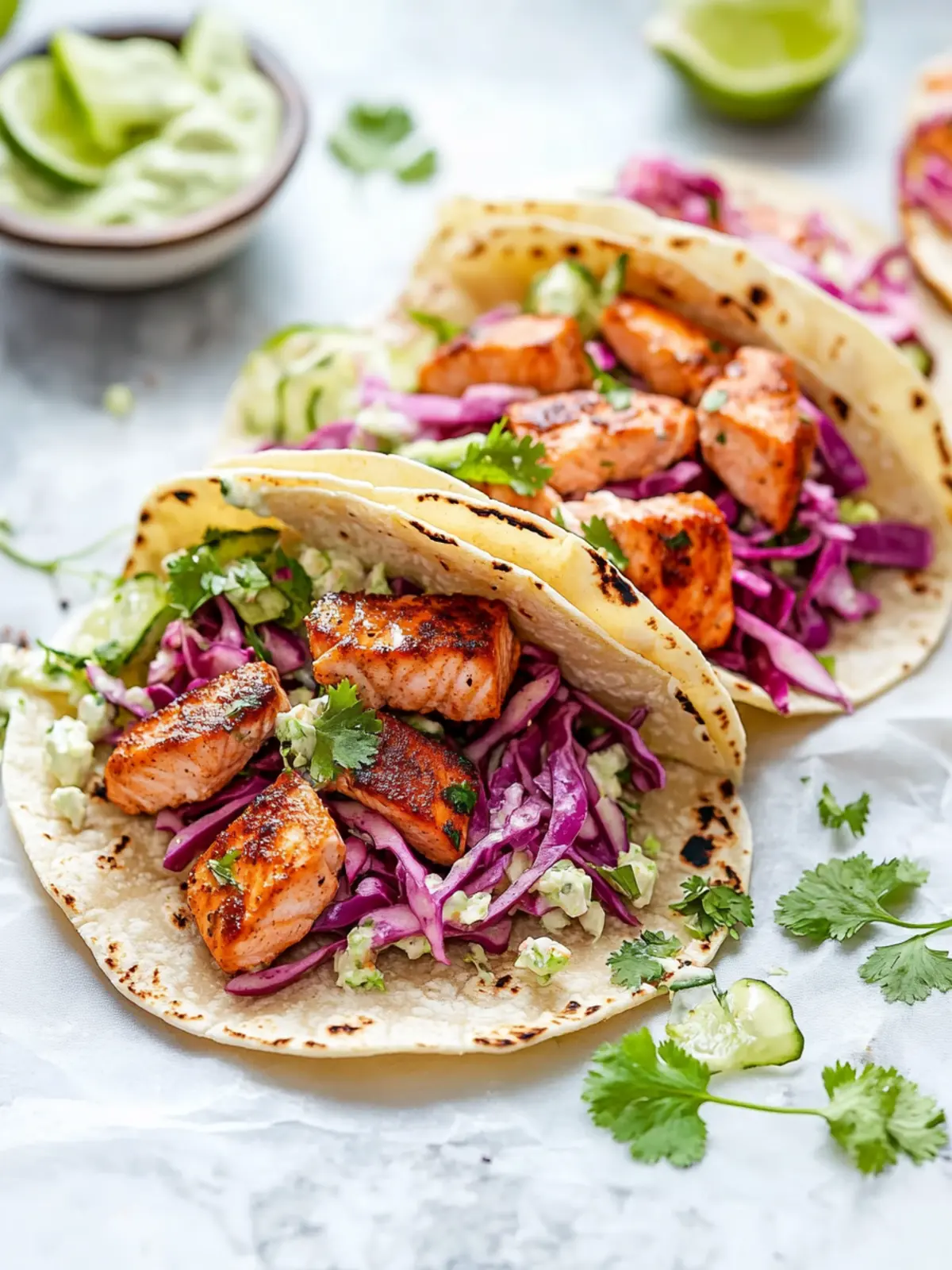 Delicious Salmon Tacos with Creamy Slaw for Taco Night Fun 2 Salmon Tacos with Creamy Slaw