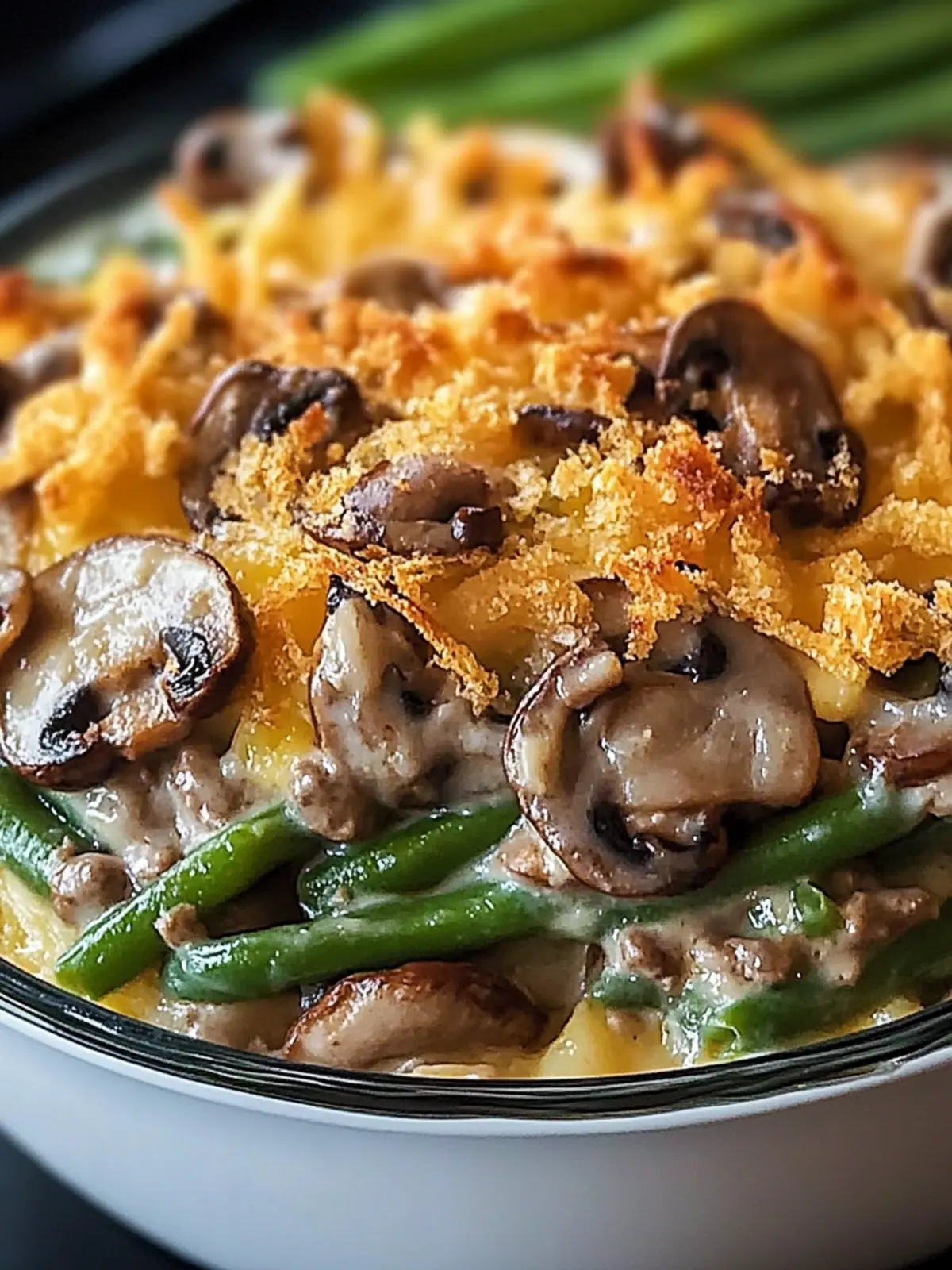 Savory Chicken Hamburger Green Bean Casserole with Mushrooms 4 Chicken Hamburger Green Bean Casserole with Mushrooms