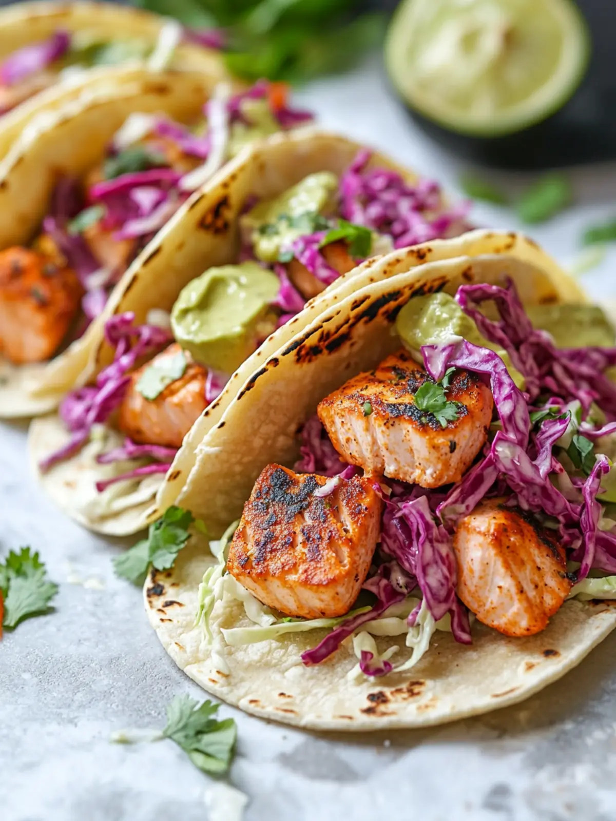 Delicious Salmon Tacos with Creamy Slaw for Taco Night Fun 3 Salmon Tacos with Creamy Slaw