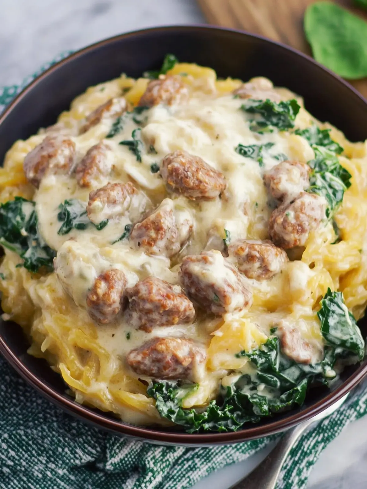 Delicious Spaghetti Squash Alfredo with Sausage and Kale Recipe 3 Spaghetti Squash Alfredo with Sausage and Kale