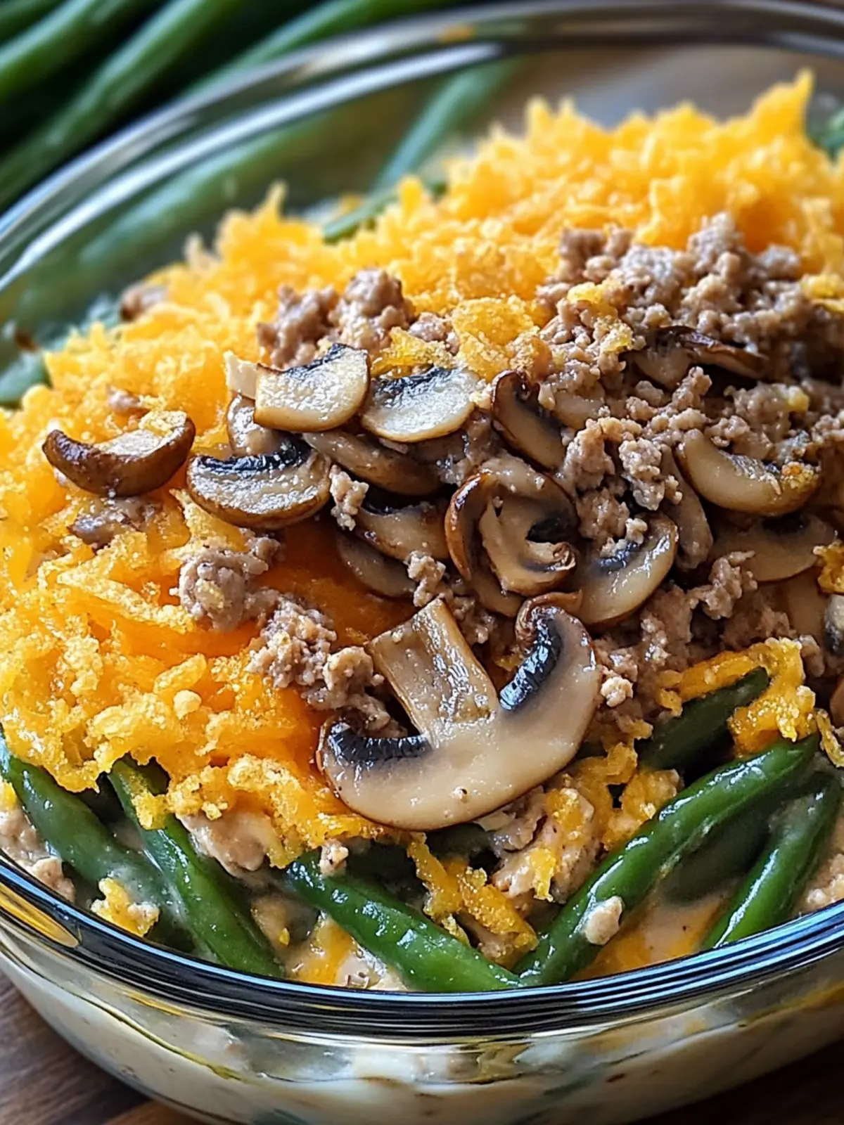 Savory Chicken Hamburger Green Bean Casserole with Mushrooms 2 Chicken Hamburger Green Bean Casserole with Mushrooms