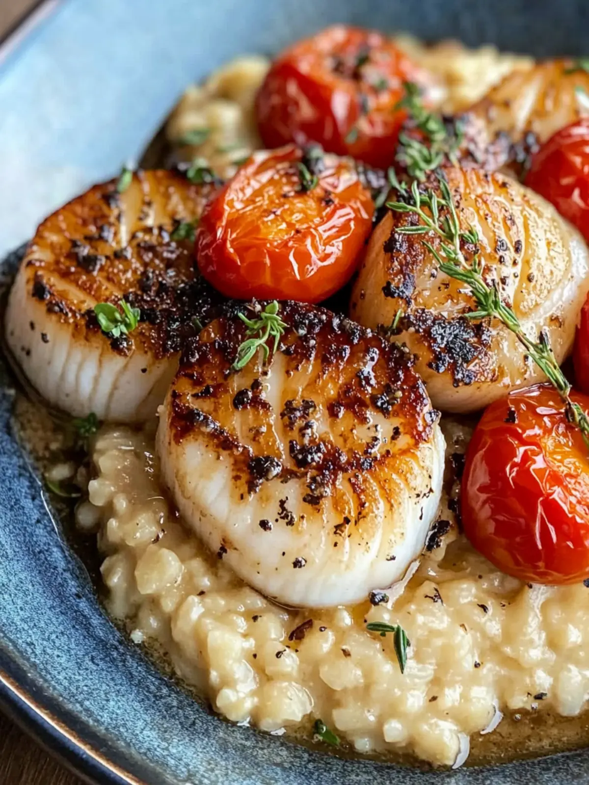 Seared Scallops with Truffle Risotto & Roasted Tomatoes Delight 5 Seared Scallops with Truffle Risotto & Roasted Tomatoes