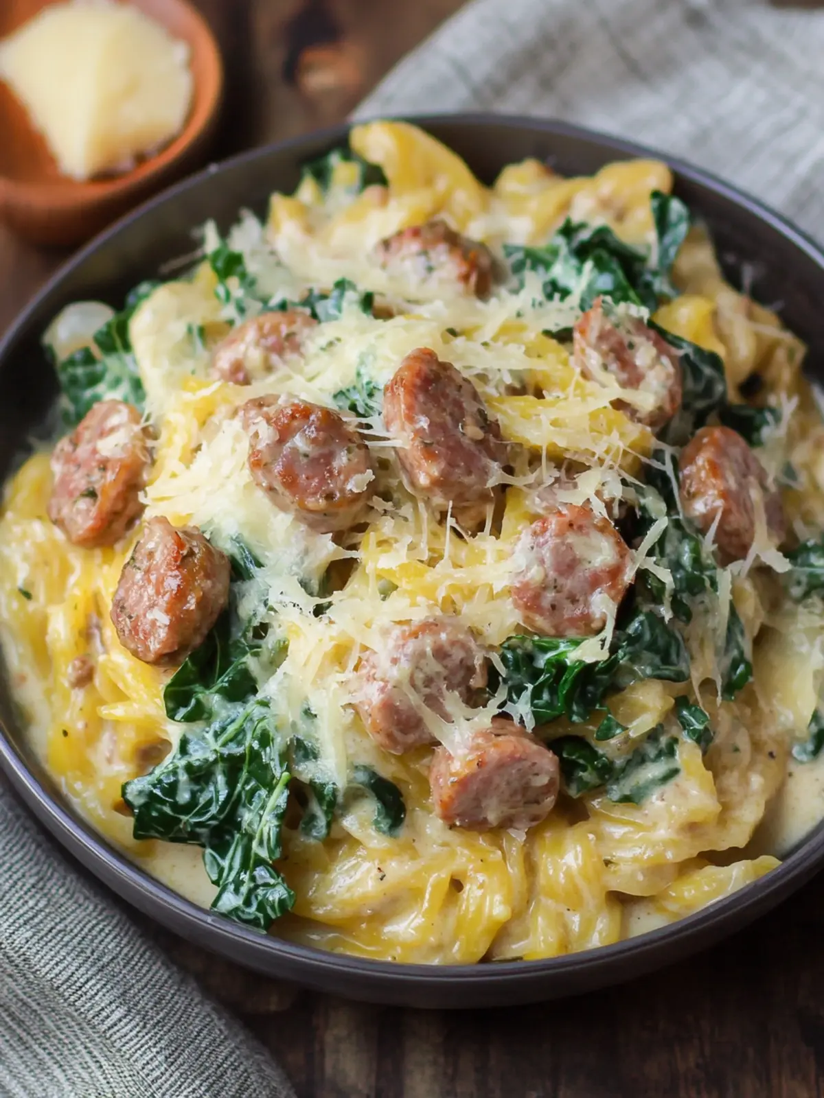 Delicious Spaghetti Squash Alfredo with Sausage and Kale Recipe 2 Spaghetti Squash Alfredo with Sausage and Kale