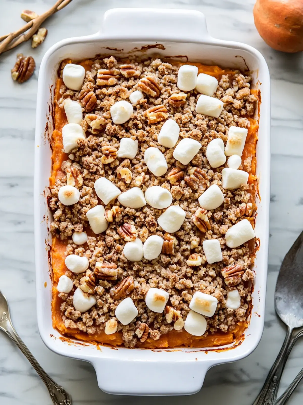 Sweet Potato Casserole with Marshmallows and Pecan Streusel Magic 5 Sweet Potato Casserole with Marshmallows and Pecan Streusel