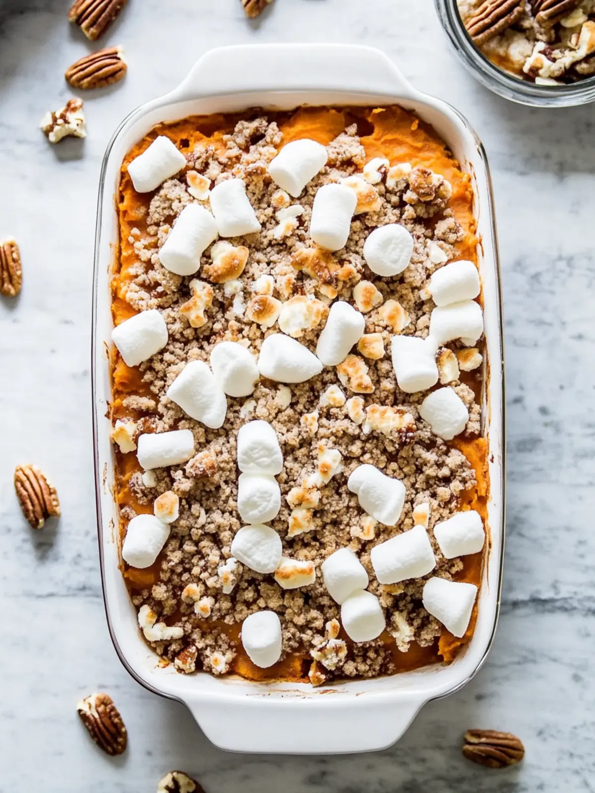 Sweet Potato Casserole with Marshmallows and Pecan Streusel Magic 2 Sweet Potato Casserole with Marshmallows and Pecan Streusel