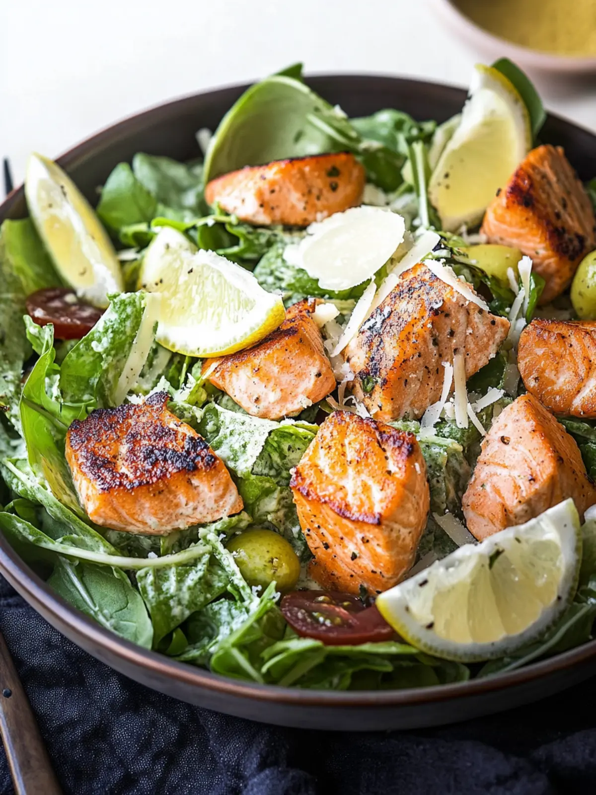 Zesty Salmon Caesar Salad with Creamy Lemon Dressing 4 Salmon Caesar Salad