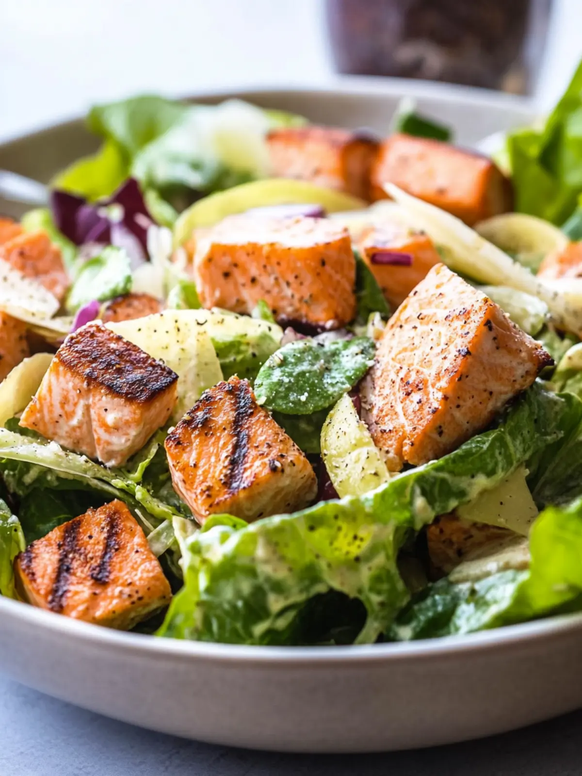 Zesty Salmon Caesar Salad with Creamy Lemon Dressing 3 Salmon Caesar Salad