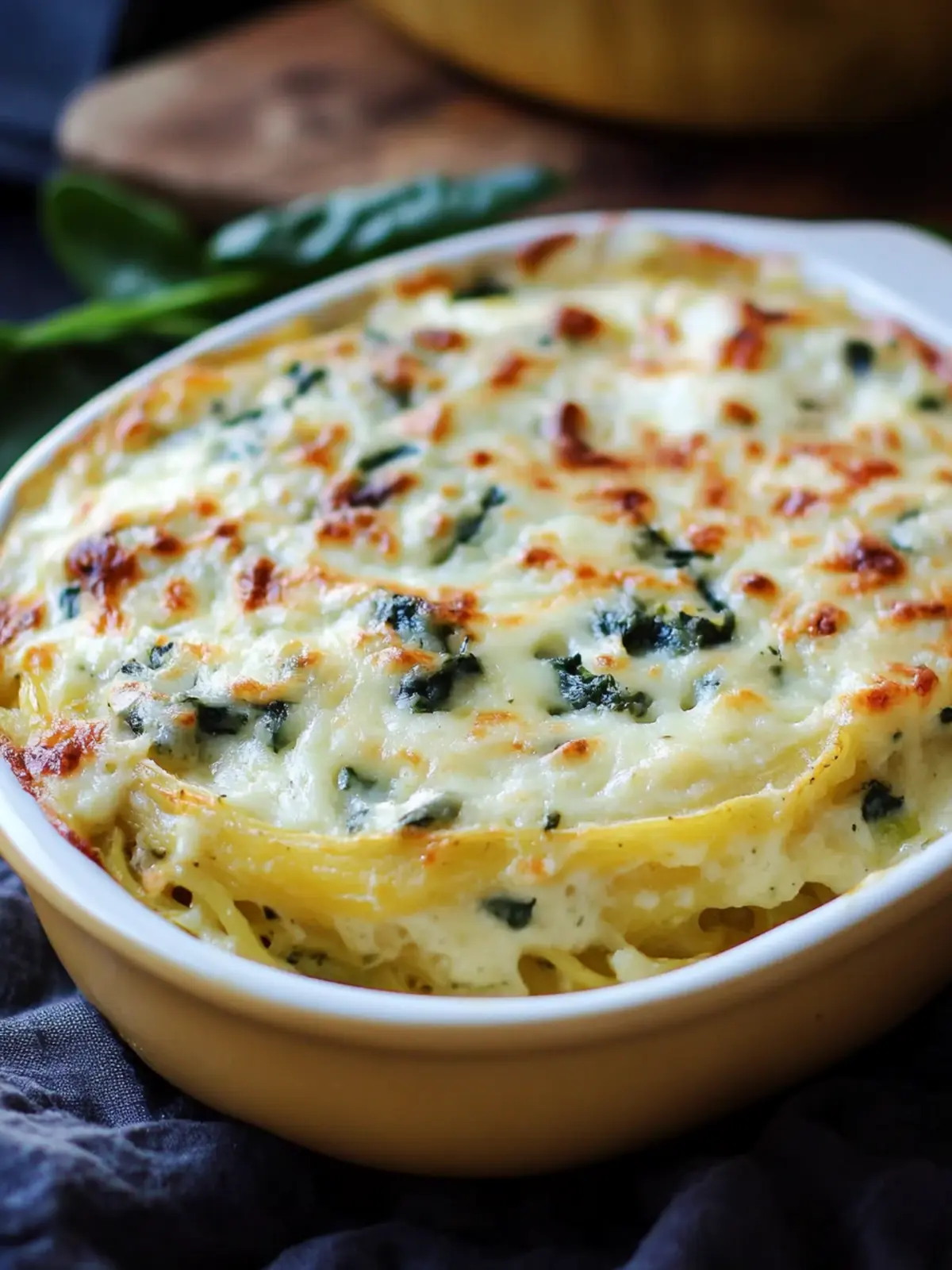 Creamy Spaghetti Squash Spinach Alfredo Bake You'll Love 4 Spaghetti Squash Spinach Alfredo Bake